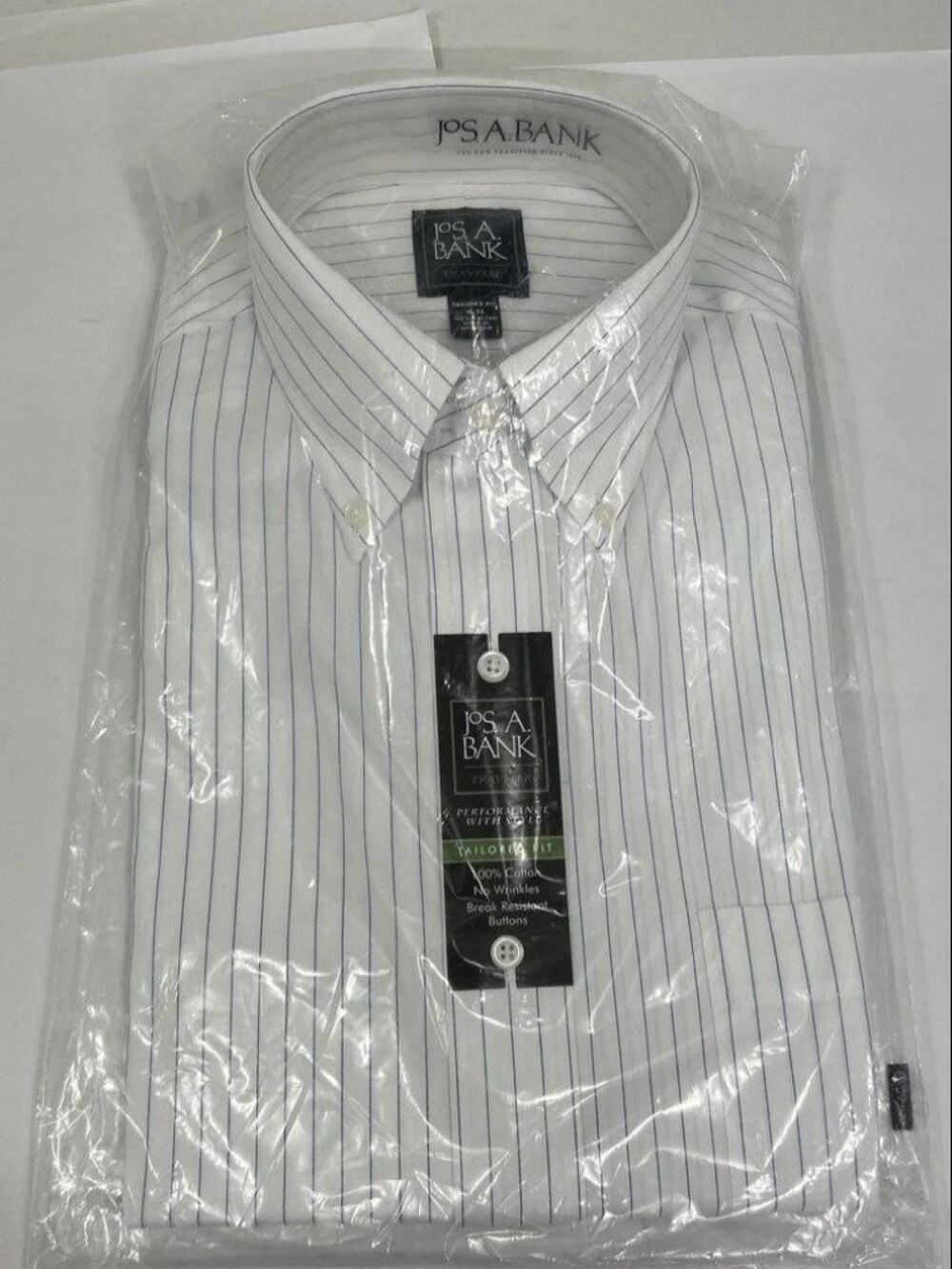 Jos.‎ A. Bank men’s White and Blue Striped Dress Shirt